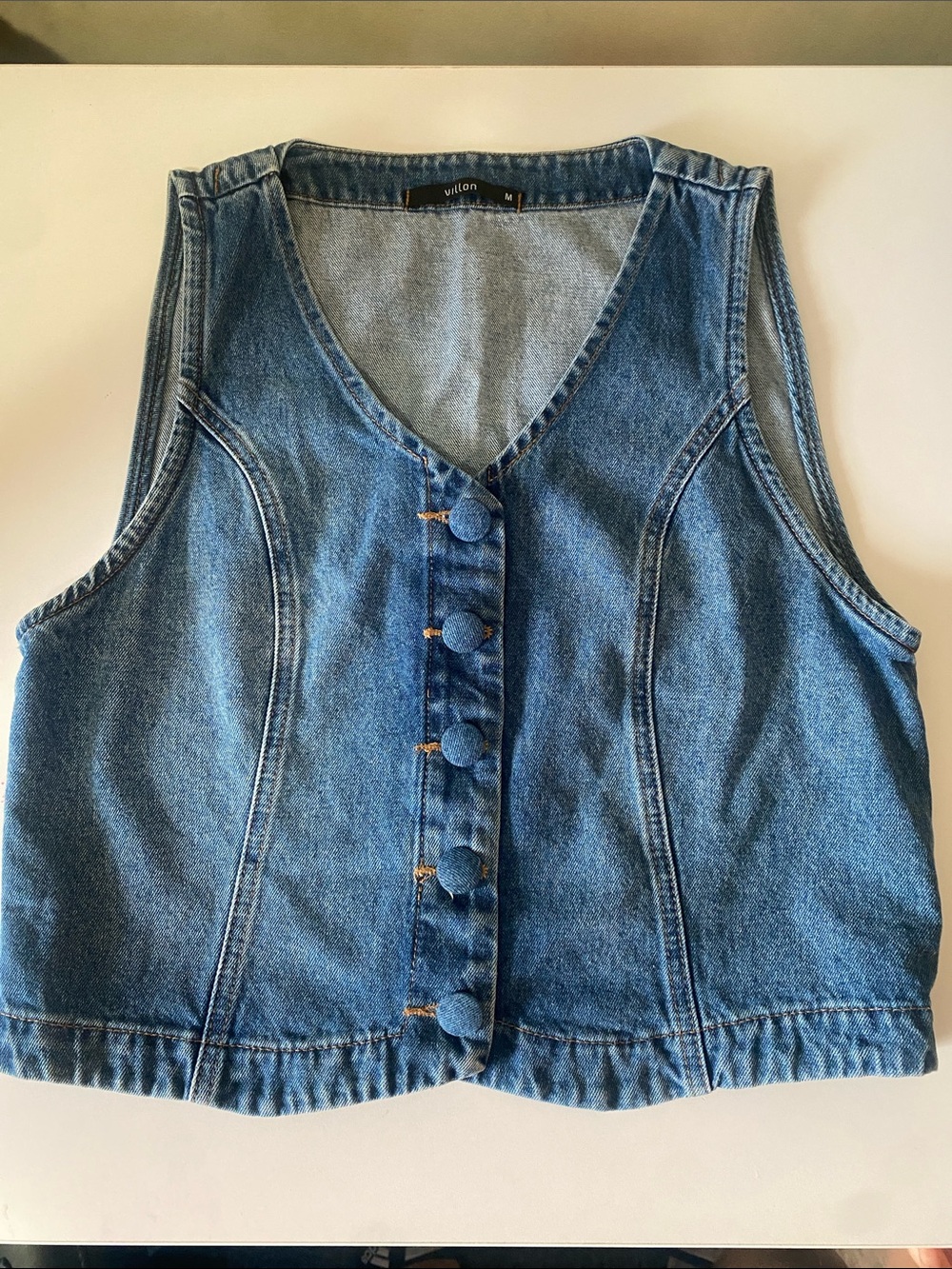 Women’s Blue Denim Button-Front Vest - Classic Sleeveless Layering Piece